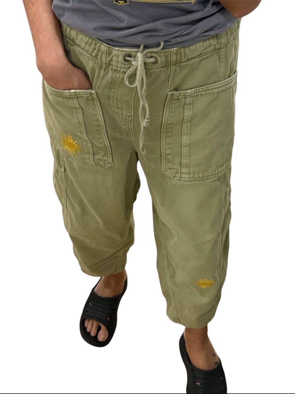 Free People We The Free Embellished Silverton Pull-On Barrel Jeans In Aloe - Picture 3 of 15